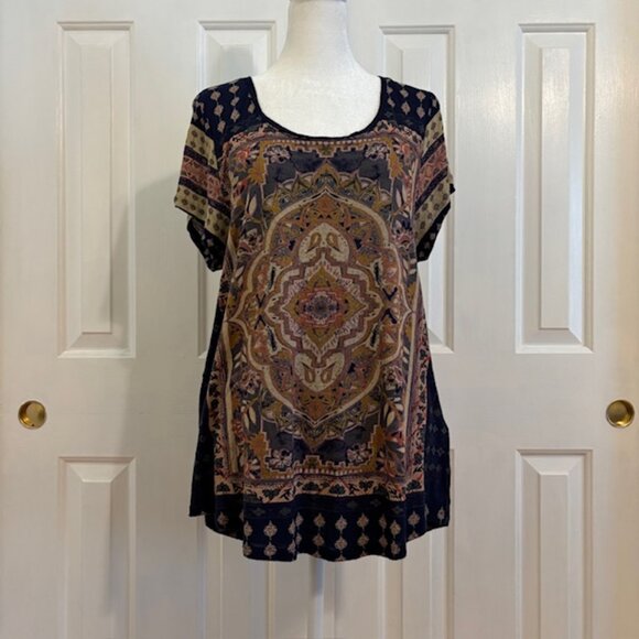 Lucky Brand Tops - Lucky Brand Short Sleeve Navy Blue/Multicolor Persian Carpet Tee Size XL